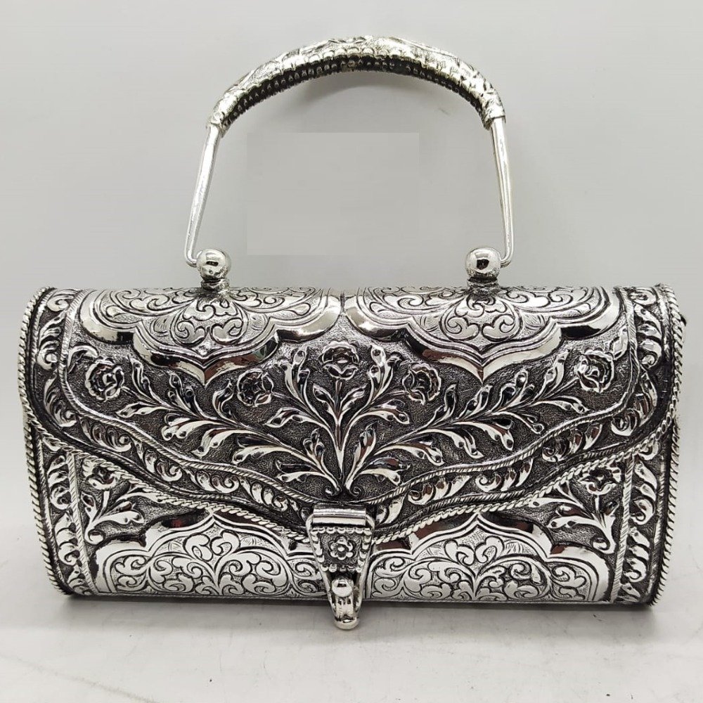 puran 925 pure silver handbag in Fine floral carving.