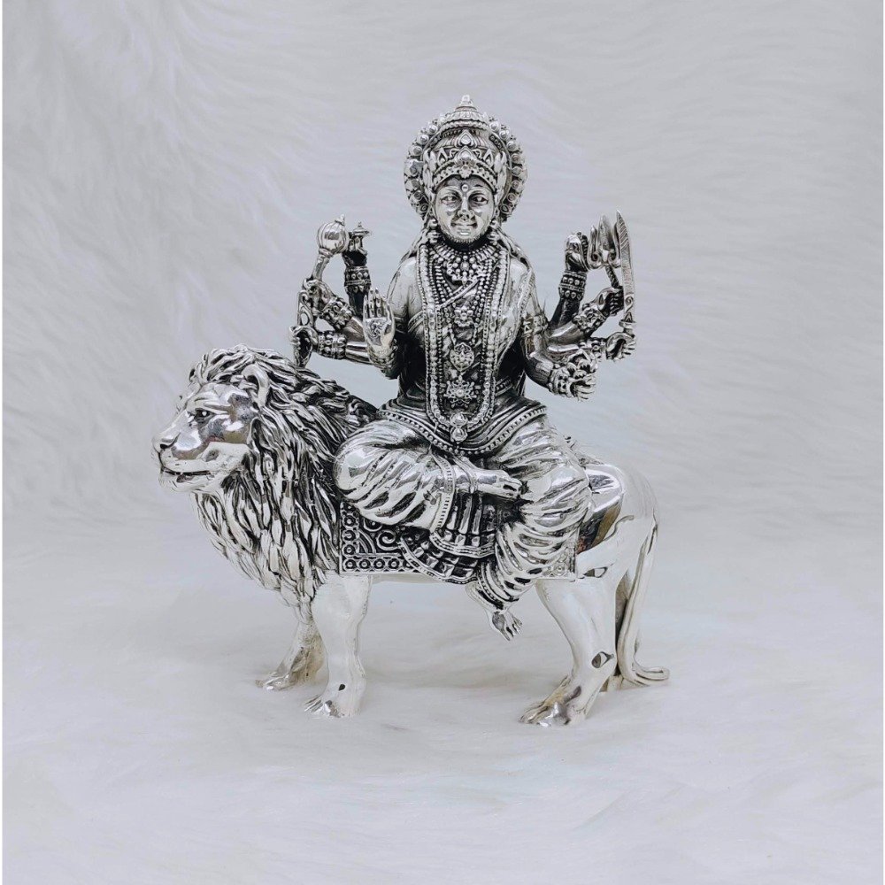 Hallmarked silver durga mata idol in antique high fine work