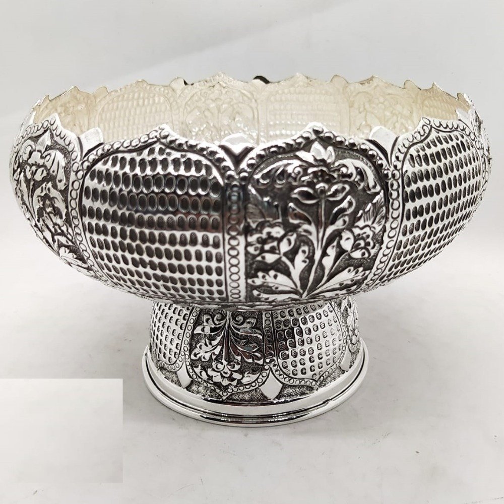925 Pure Silver Designer Fruit & Flower Basket in Fine Carving Work.
