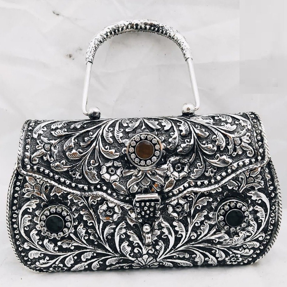925 pure silver ladies purse with handle in fine nakashii pO-164-02
