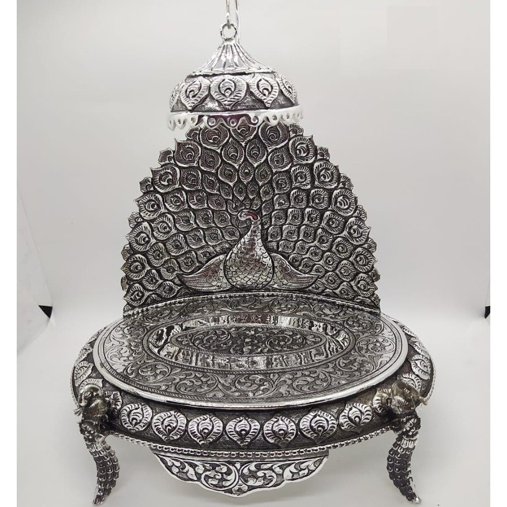 92.5 pure silver solid antique singhasan in mayur carvings pO-141-11