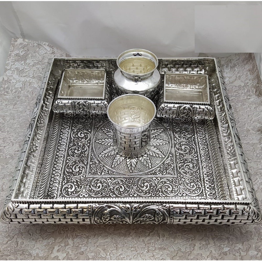 925 Pure Silver Antique Pooja Thali Set PO-263-37