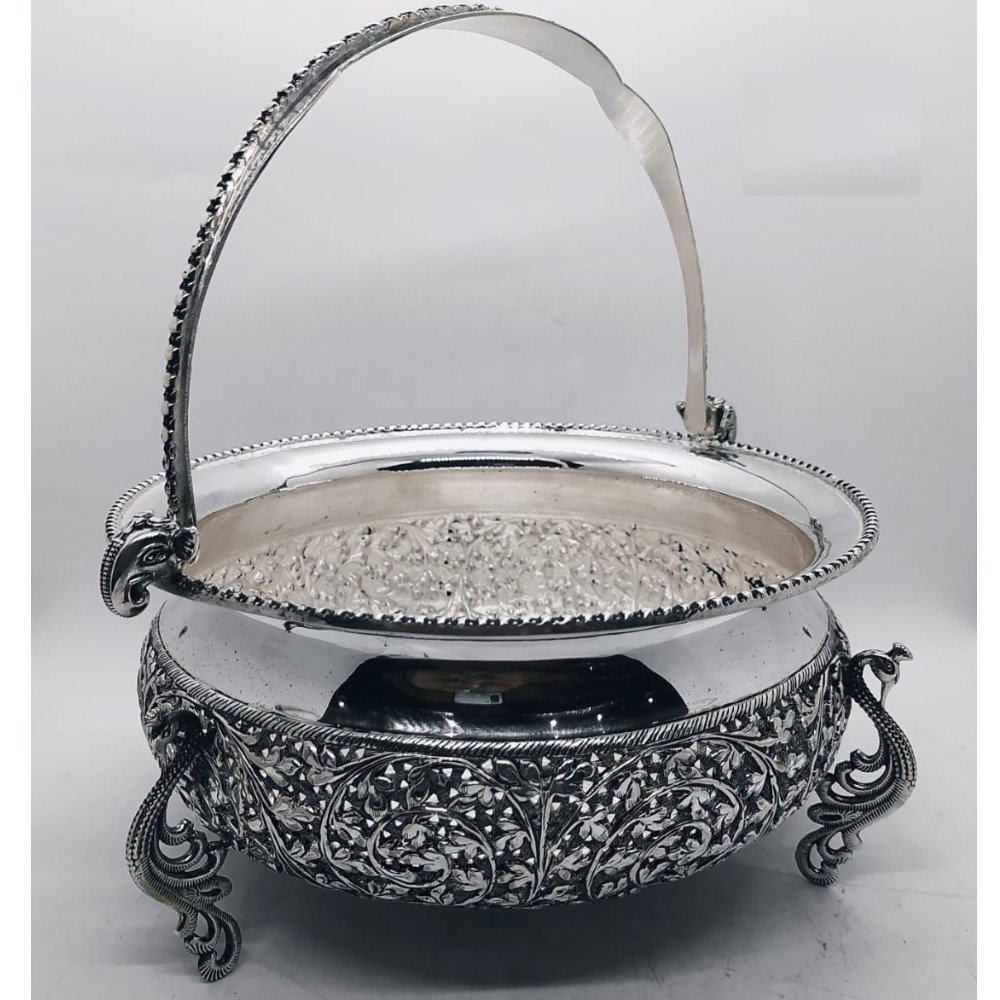 925 Pure Silver Fruit & Flower Basket With Handle PO-162-09