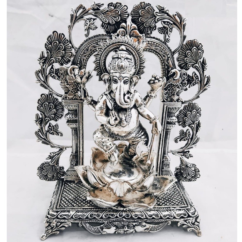 925 Pure Silver Ganesha Idol in Dancing Mudra 8Inch PO-174-12