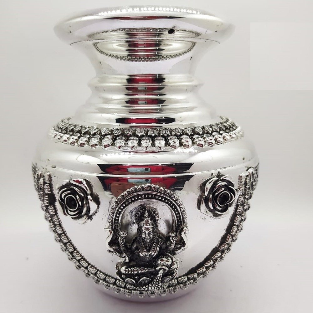 Pure silver asthalakshmi vase in fine antique carvings po-168-08