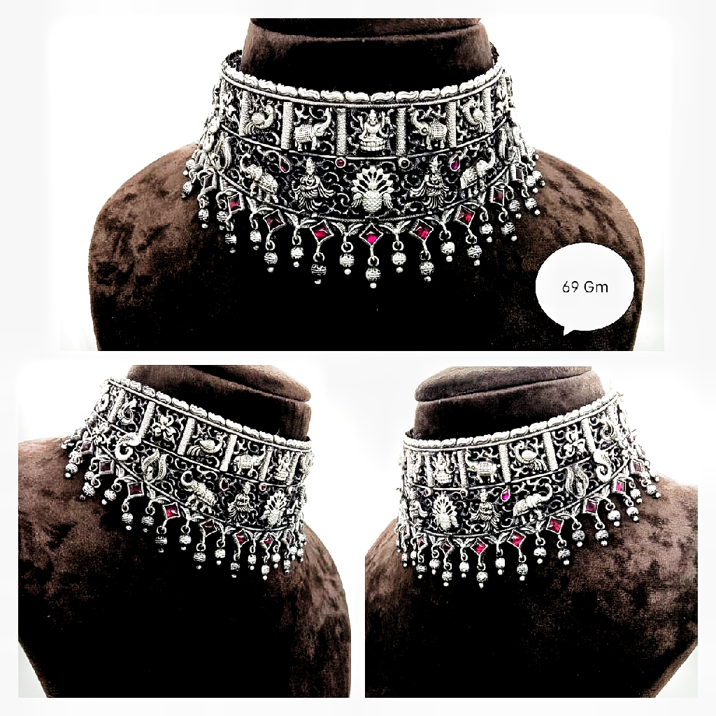 Pure silver  temple chokar necklace in light weight