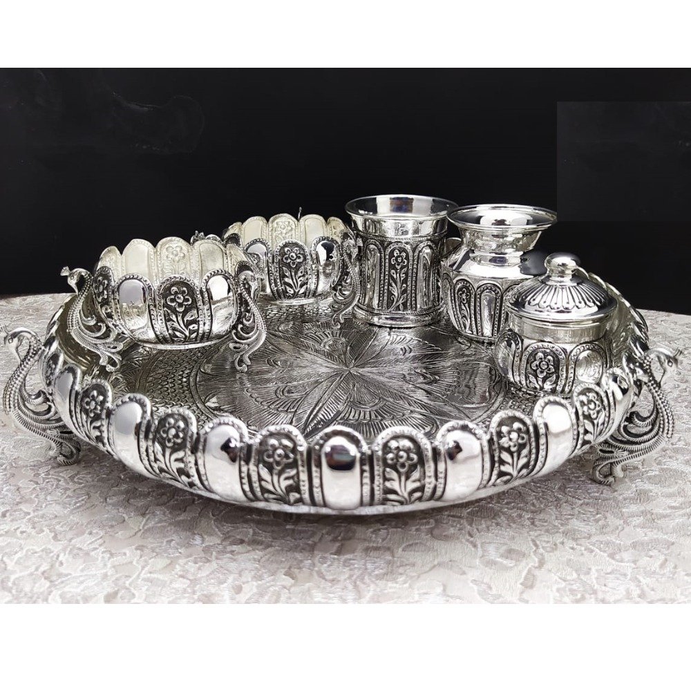 925 Pure Silver Antique Pooja Thali Set