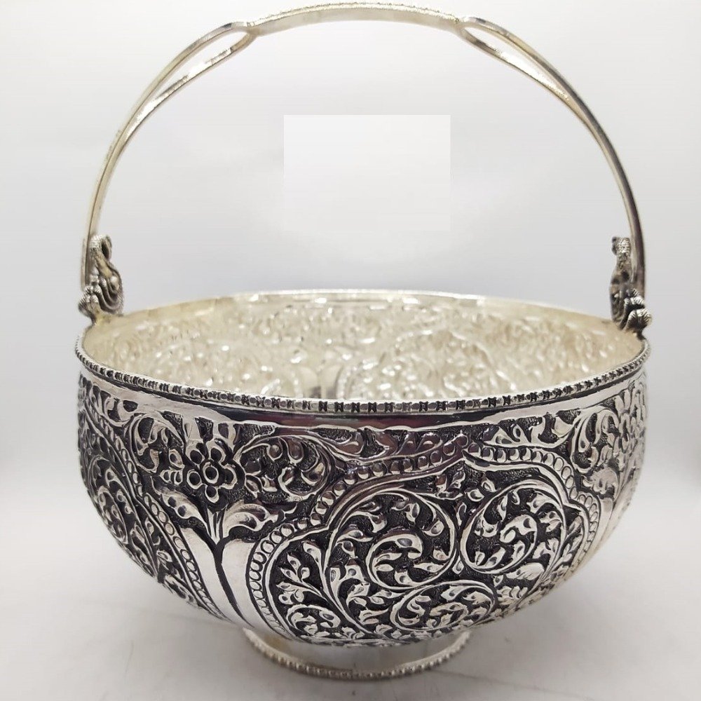 925 Pure Silver Designer Fruit & Flower Basket With Handle PO-162-10